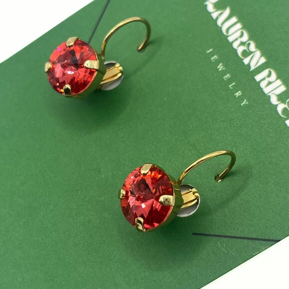 Handmade Peachy Pink Swarovski Crystal Drop Earrings | Gold Plated, Nickel-Free - Picture 2 of 6